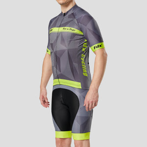 Fdx Breathable Mens Yellow Short Sleeve Cycling Jersey & Gel Padded Bib Shorts Best Summer Road Bike Wear Light Weight, Hi-viz Reflectors & Pockets - Splinter