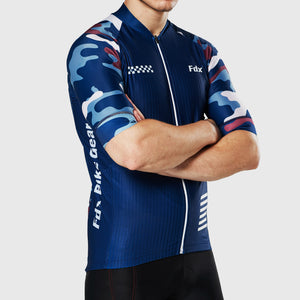 Fdx Short Sleeve Cycling Jersey for Mens Navy Blue Summer Best Road Bike Wear Top Light Weight, Full Zipper, Pockets & Hi-viz Reflectors - Camouflage