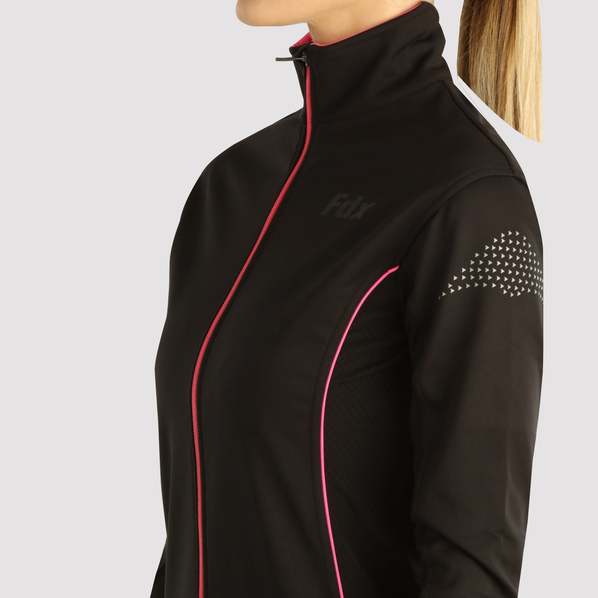 Fdx Women's Black & Pink Cycling Jacket for Winter Thermal Casual Softshell Clothing Lightweight, Windproof, Waterproof & Pockets - Propex