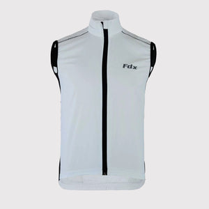 Fdx Cycling Gilet Sleeveless Vest for Men's White Winter Clothing Hi-Viz Refectors, Lightweight, Windproof, Waterproof & Pockets - Dart