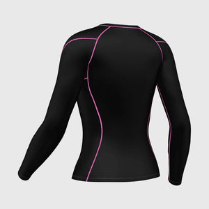 Fdx Women's Long Sleeve Black & Pink Ultralight Compression Top Running Gym Workout Wear Rash Guard Stretchable Quick Dry Breathable All Sports outdoor- Monarch