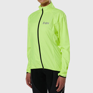 FDX Yellow cycling jacket Women’s waterproof breathable MTB rain top, quick dry packable lightweight reflective rain jacket for riding running training