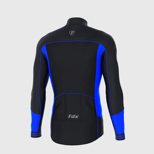  Fdx Mens Reflective Blue & BlackLong Sleeve Cycling Jersey for Winter Roubaix Thermal Fleece Road Bike Wear Top Full Zipper, Pockets & Hi-viz Reflectors - Thermodream