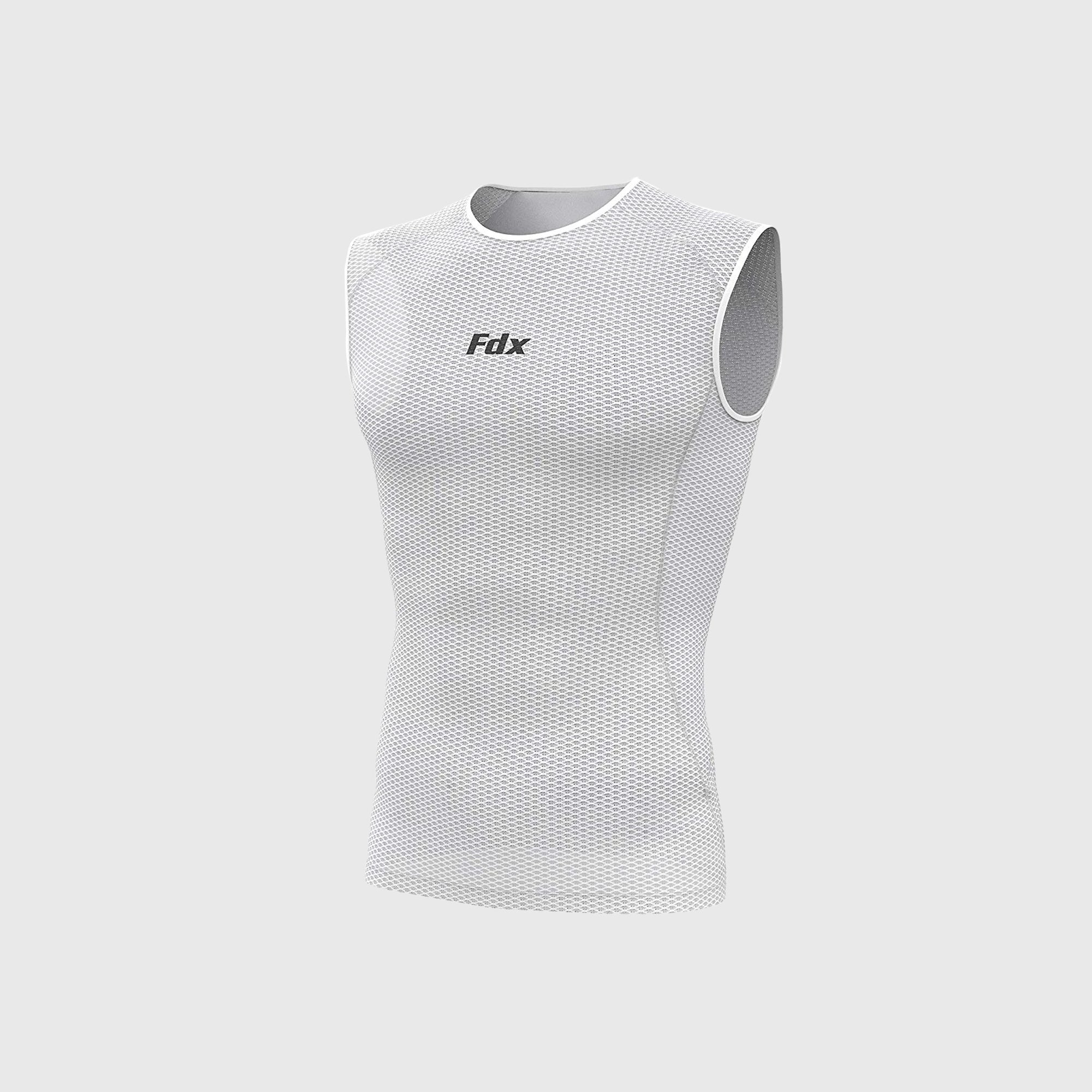 Fdx Mens White Sleeveless Mesh Compression Top Running Gym Workout Wear Rash Guard Stretchable Breathable - Aeroform