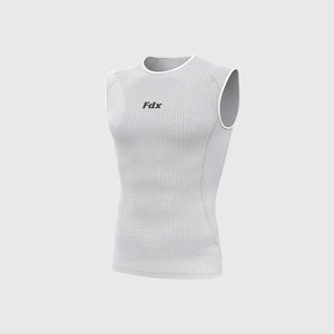 Fdx Mens White Half Sleeveless Mesh Compression Top Running Gym Workout Wear Rash Guard Stretchable Breathable - Aeroform