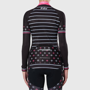 Fdx Womens  Black & Pink Long Sleeve Cycling Jersey for Winter Roubaix Thermal Fleece Road Bike Wear Top Full Zipper, Pockets & Hi-viz Reflectors - Ripple