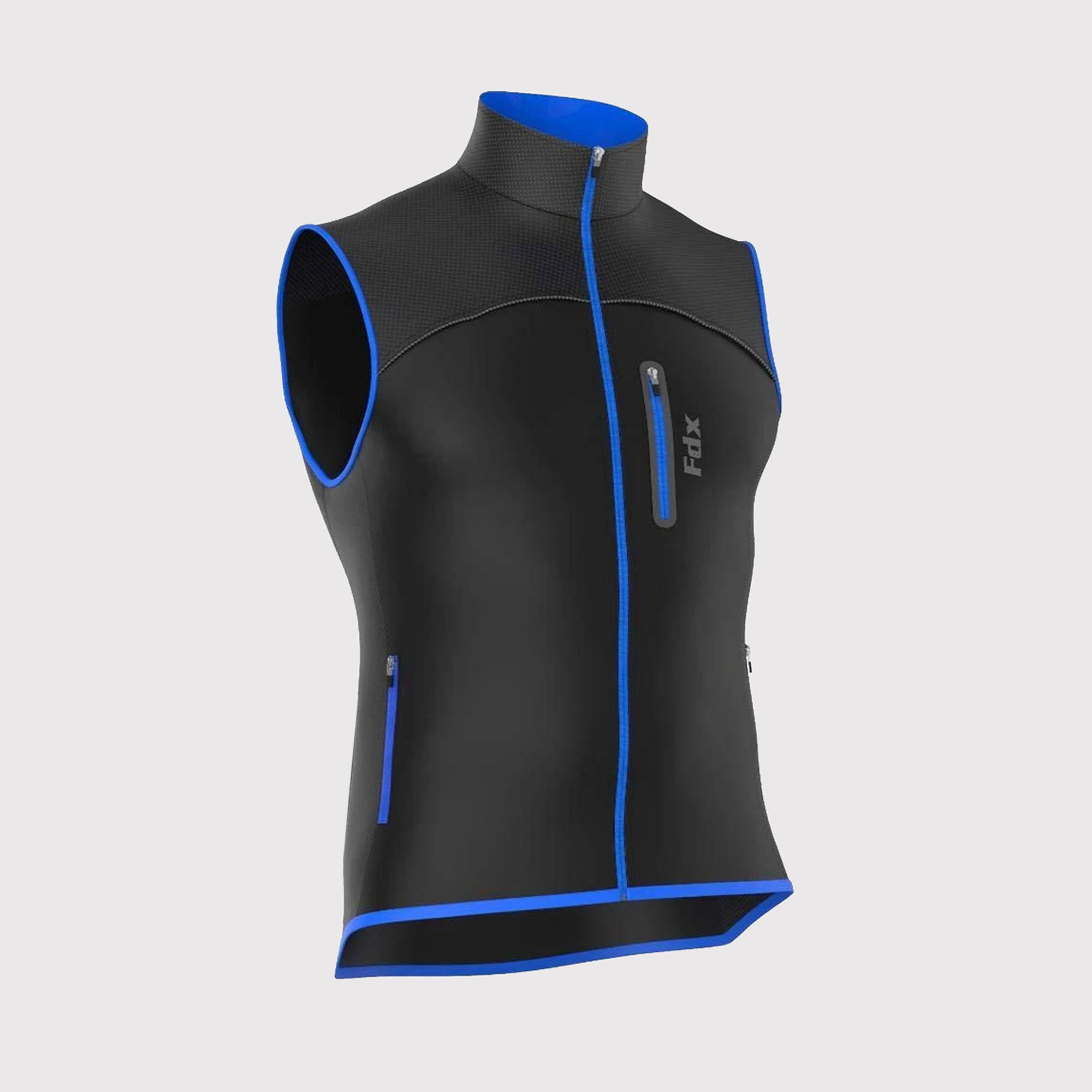 Fdx Men's Black & Blue Cycling Gilet Sleeveless Vest for Winter Clothing Hi-Viz Refectors, Lightweight, Windproof, Waterproof & Pockets - Stunt