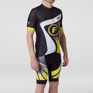 Fdx Mens Yellow Short Sleeve Cycling Jersey & Gel Padded Bib Shorts Best Summer Road Bike Wear Light Weight, Hi-viz Reflectors & Pockets - Signature