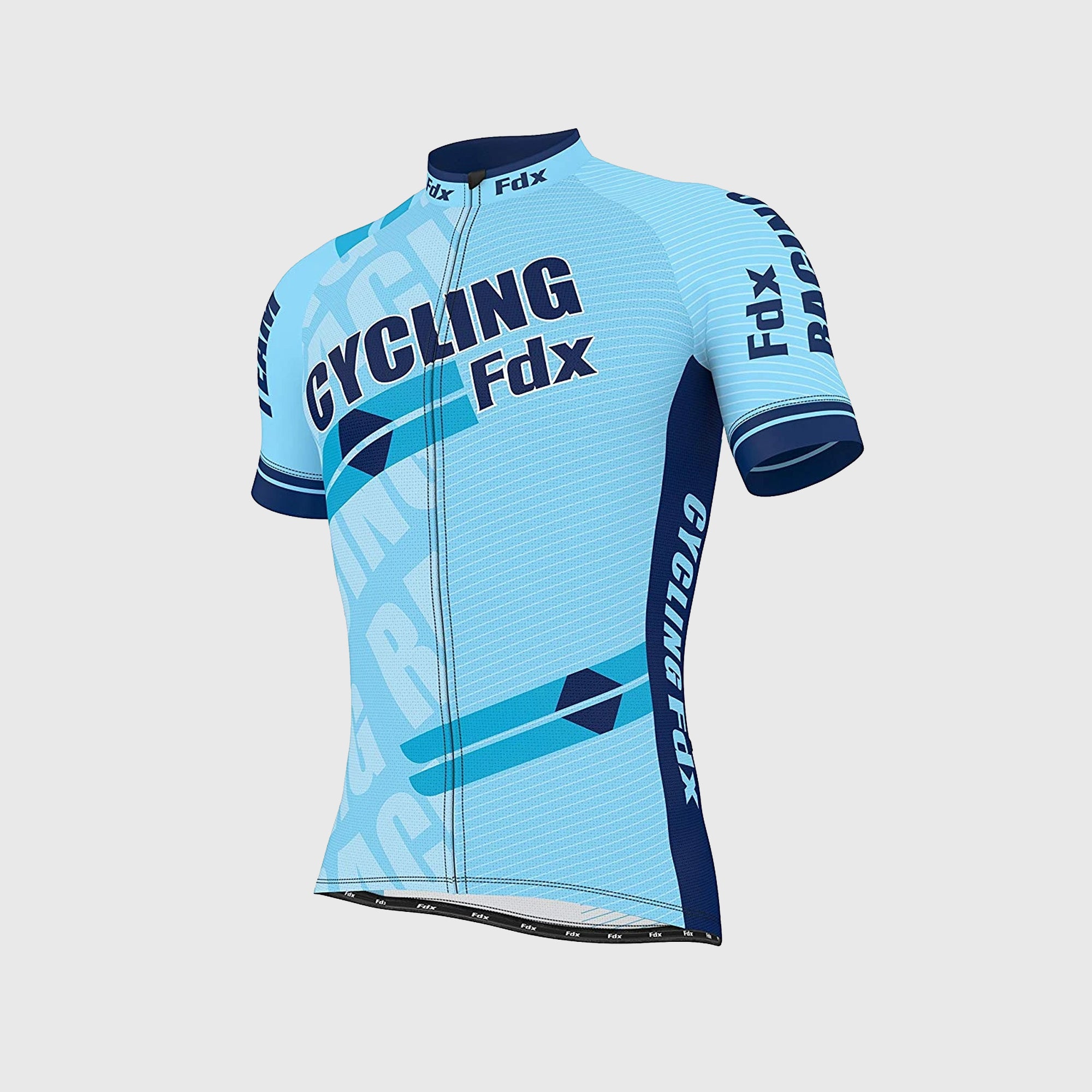 Fdx Mens Blue Short Sleeve Cycling Jersey & Gel Padded Bib Shorts Best Summer Road Bike Wear Light Weight, Hi-viz Reflectors & Pockets - Core