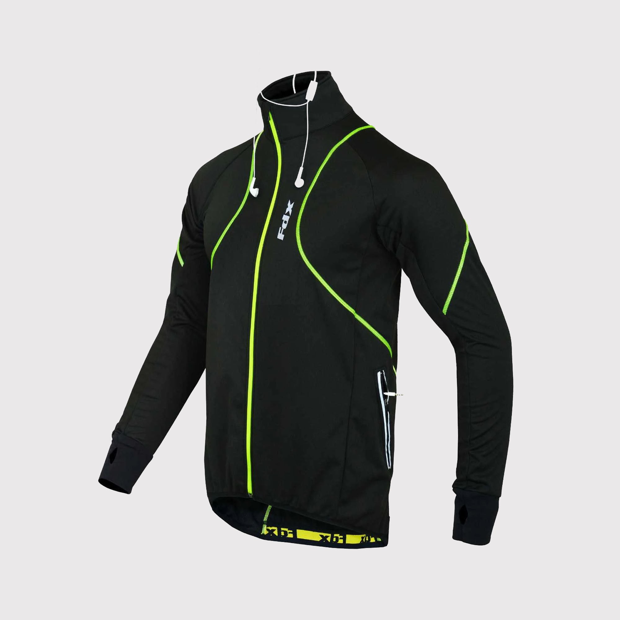 Fdx Mens Black & Green Cycling Jacket for Winter Thermal Casual Softshell Clothing Lightweight, Windproof, Waterproof & Pockets - Gustt