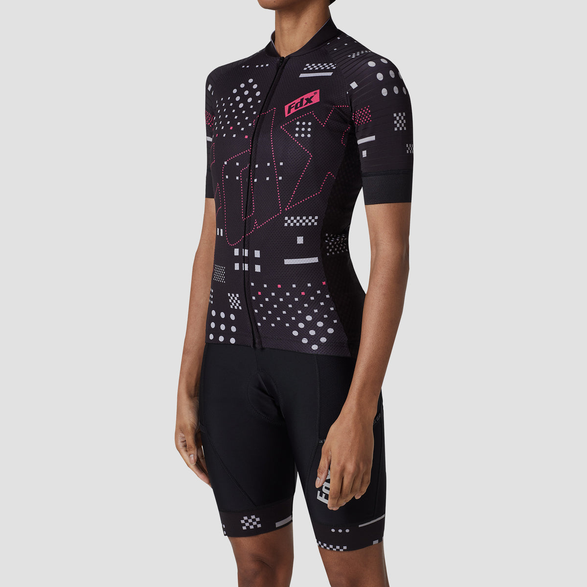 Fdx Women's Black Short Sleeve Cycling Jersey & Gel Padded Bib Shorts Best Summer Road Bike Wear Light Weight, Hi-viz Reflectors & Pockets - All Day