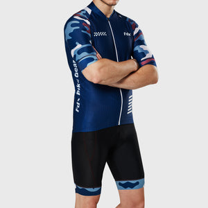 Fdx Short Sleeve Cycling Jersey & Gel Padded Bib Shorts for Mens Blue Best Summer Road Bike Wear Light Weight, Hi-viz Reflectors & Pockets - Camouflage