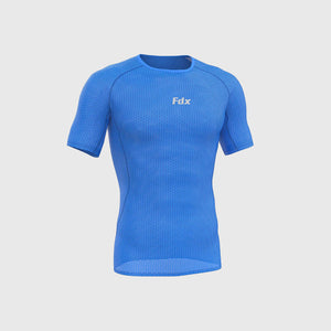 Fdx Mens Quick Dry Short Sleeve Compression Mesh Top Blue Running Gym Workout Wear Rash Guard Stretchable Breathable - Aeroform