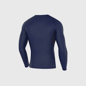 Fdx Long Sleeve Compression Top for Mens Navy Blue Running Gym Workout Wear Rash Guard Stretchable Breathable All Season- Recoil