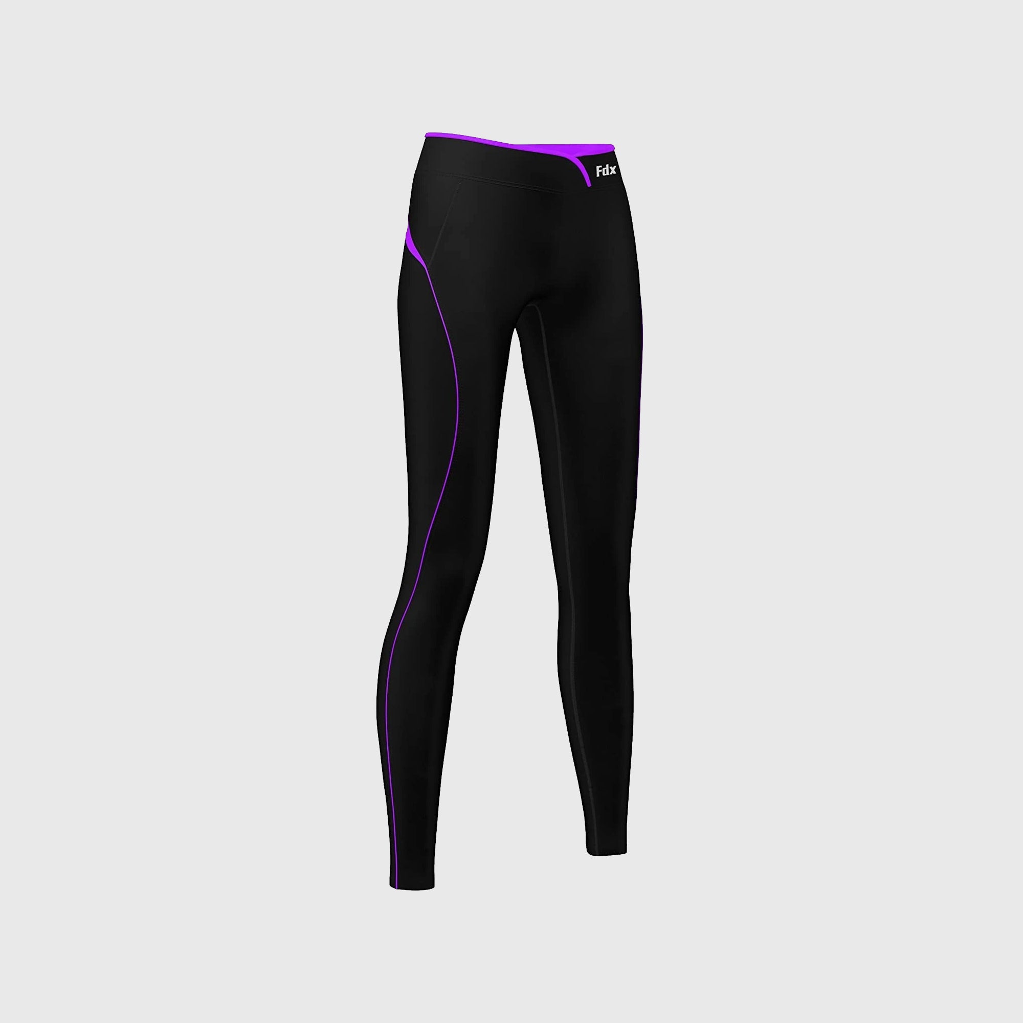 Fdx Black & Purple Compression Tights Leggings Gym Workout Running Athletic Yoga Elastic Waistband Stretchable Breathable Training Jogging Pants - P2