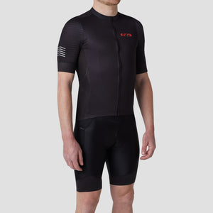 Fdx Mens Black Half Sleeve Cycling Jersey & Gel Padded Bib Shorts Best Summer Road Bike Wear Light Weight, Hi-viz Reflectors & Pockets - Essential
