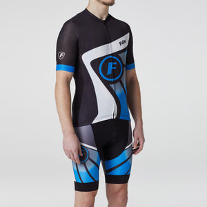 Fdx Black & Blue Short Sleeve Cycling Jersey & Gel Padded Bib Shorts Mens Best Summer Road Bike Wear Light Weight, Hi-viz Reflectors & Pockets - Signature