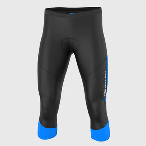 Fdx Men's Black & Blue 3/4 Cycling Shorts Summer Gel Padded Lightweight Breathable Fabric Hi Viz Reflectors Pocket Leg Gripper Cycling Gear UK 