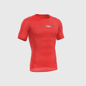 Fdx Mens Quick Dry Short Sleeve Compression Mesh Top Red Running Gym Workout Wear Rash Guard Stretchable Breathable - Aeroform