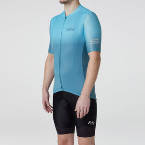 Fdx Half Sleeve Cycling Jersey & Gel Padded Bib Shorts for Mens Blue Best Summer Road Bike Wear Light Weight, Hi-viz Reflectors & Pockets - Duo