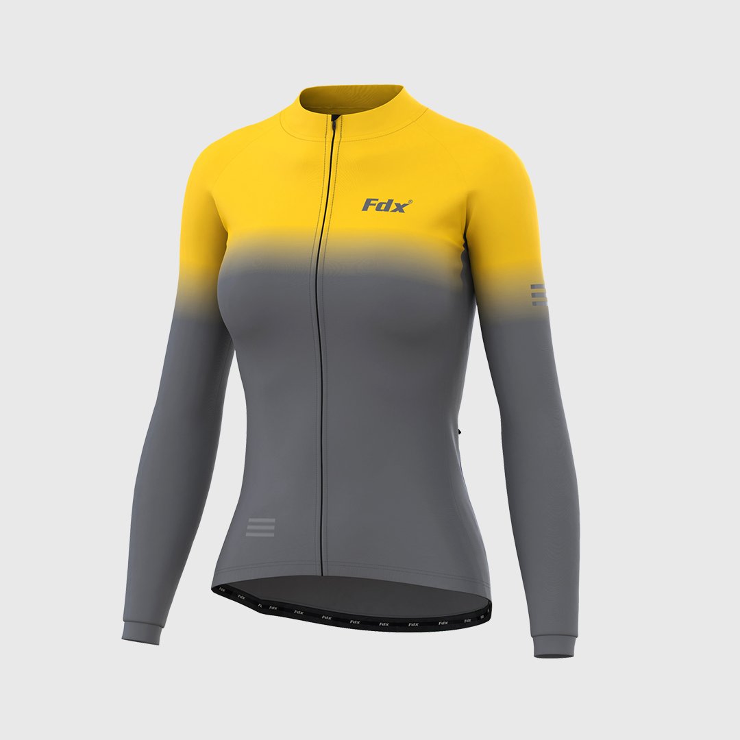 Women's Yellow & Maroon Winter Cycling Suit, Windproof Thermal Super Roubaix fleece Clothing, Lightweight Set, Long Sleeve Jersey with 3D Padded Bib Tights
