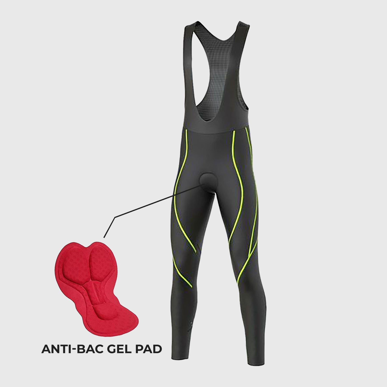 Fdx Mens Black & Yellow Gel Padded Cycling Bib Tights For Winter Roubaix Thermal Fleece Reflective Warm Leggings - Divine Bike Pants