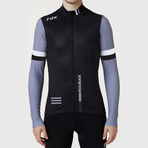 Fdx Mens Grey & Black Long Sleeve Cycling Jersey for Winter Roubaix Thermal Fleece Road Bike Wear Top Full Zipper, Pockets & Hi-viz Reflectors - Limited Edition