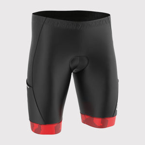 Fdx Men's Black & Red Cycling Shorts Summer Gel Padded Lightweight Breathable Fabric Hi Viz Reflectors Pocket Leg Gripper Cycling Gear UK 