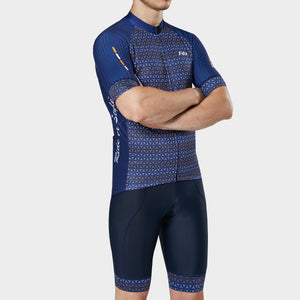 Fdx Mens Short Sleeve Cycling Jersey & Gel Padded Bib Shorts Blue Best Summer Road Bike Wear Light Weight, Hi-viz Reflectors & Pockets - Vega