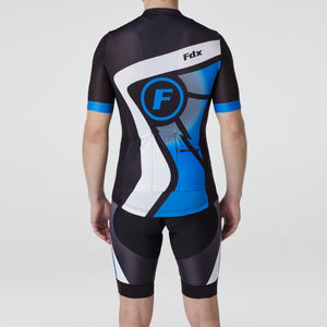 Fdx Mens Black & Blue Short Sleeve Cycling Jersey & Gel Padded Bib Shorts Best Summer Road Bike Wear Light Weight, Hi-viz Reflectors & Pockets - Signature