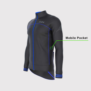 Fdx Men's Pockets Cycling Jacket Black & Blue for Winter Thermal Casual Softshell Clothing Lightweight, Windproof, Waterproof & Pockets - Apollux