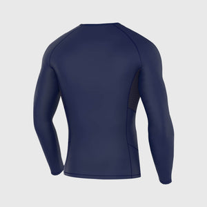 Fdx Mens Navy Blue Long Sleeve Compression Top & Compression Tights Base Layer Gym Training Jogging Yoga Fitness Body Wear - Recoil