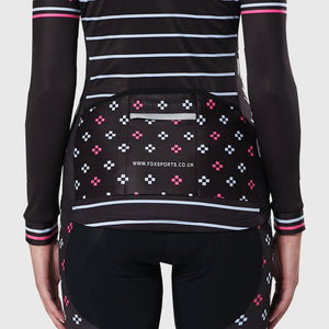 FDX Women’s full sleeves cycling jersey Black & Pink warm winter Roubaix biking top, lightweight windproof long sleeves fleece lined cycle shirt for riding
