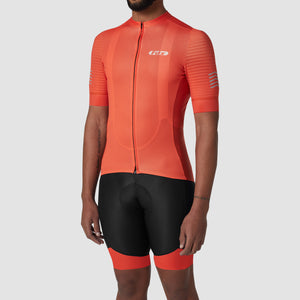 Fdx Mens Reflective Orange Short Sleeve Cycling Jersey & Gel Padded Bib Shorts Best Summer Road Bike Wear Light Weight, Hi-viz Reflectors & Pockets - Essential
