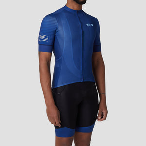 Fdx Mens Road Cycling Short Sleeve Jersey & Gel Padded Bib Shorts Blue Best Summer Road Bike Wear Light Weight, Hi-viz Reflectors & Pockets - Essential