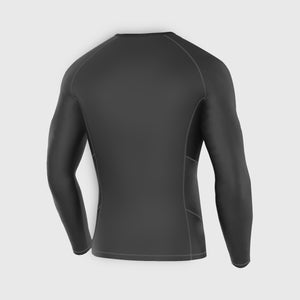 Fdx Mens Black & Grey Long Sleeve Compression Top & Compression Tights Base Layer Gym Training Jogging Yoga Fitness Body Wear - Recoil