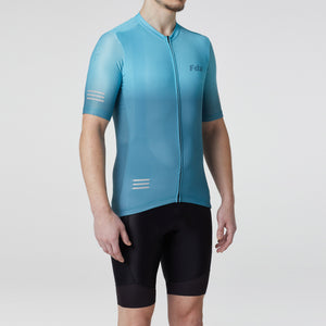 Fdx Mens Road Cycling Short sleeve Jersey & Gel Padded Bib Shorts Blue, Best Summer Road Bike Wear Light Weight, Hi-viz Reflectors & Pockets - Duo