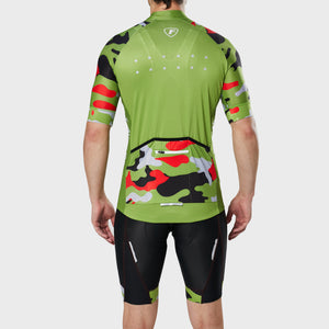 Fdx Mens Green Half Sleeve Cycling Jersey & Gel Padded Bib Shorts Best Summer Road Bike Wear Light Weight, Hi-viz Reflectors & Pockets - Camouflage