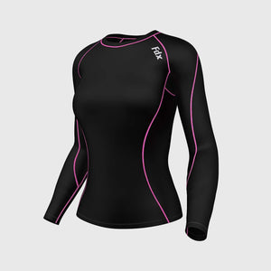 Fdx Women's Black & Pink Long Sleeve Compression Top Base Layer Gym Training Jogging Yoga Fitness Body Wear Enhanced Muscle Oxygenation- Monarch
