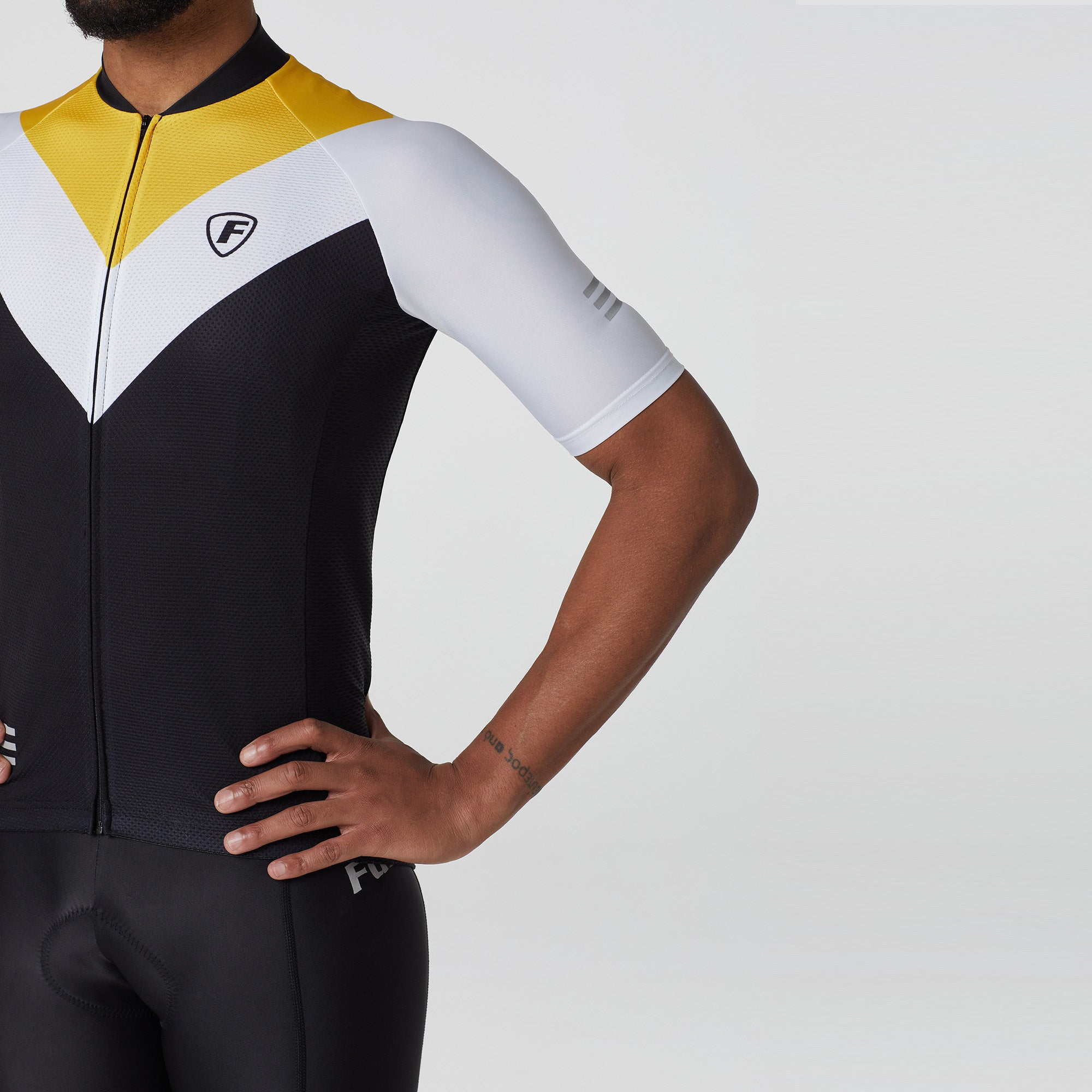 Fdx Mens Yellow & Black Short Sleeve Cycling Jersey & Gel Padded Bib Shorts Best Summer Road Bike Wear Light Weight, Hi-viz Reflectors & Pockets - Velos