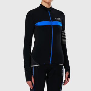 FDX Women’s full sleeves cycling jersey Black warm winter Roubaix biking top, lightweight windproof long sleeves fleece lined cycle shirt for riding