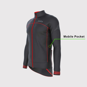 Fdx Men's Pockets Cycling Jacket Black & Red for Winter Thermal Casual Softshell Clothing Lightweight, Windproof, Waterproof & Pockets - Apollux