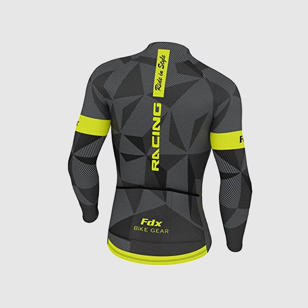 Fdx Men's Grey & Yellow Long Sleeve Cycling Jersey & Gel Padded Bib Tights Pants for Winter Roubaix Thermal Fleece Road Bike Wear Windproof, Hi-viz Reflectors & Pockets - Splinter