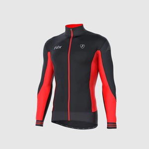 Fdx Mens Black & Red Long Sleeve Cycling Jersey & Gel Padded Bib Tights Pants for Winter Roubaix Thermal Fleece Road Bike Wear Windproof, Hi-viz Reflectors & Pockets - Thermodream