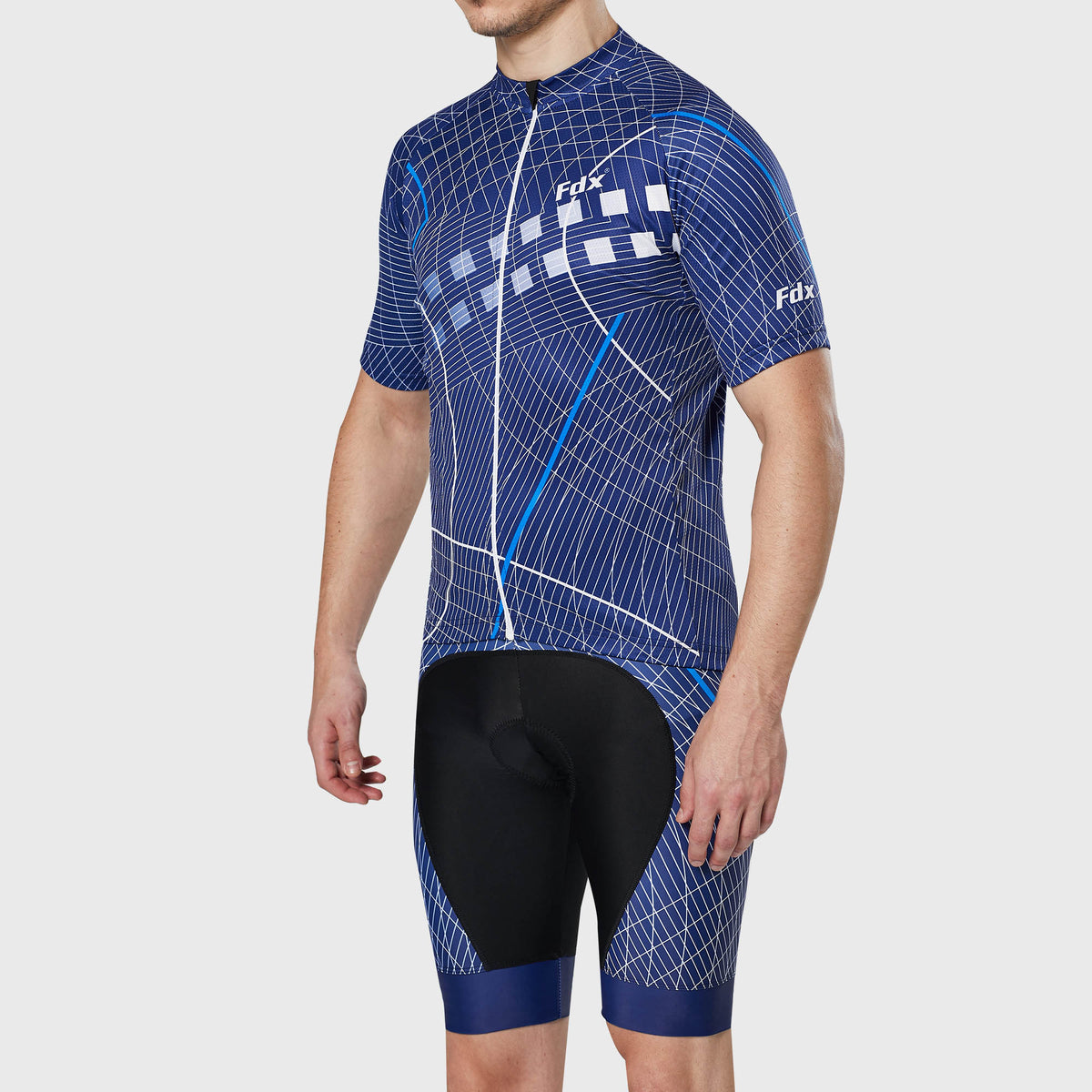 Fdx Short Sleeve Cycling Jersey & Gel Padded Bib Shorts for Mens Blue Best Summer Road Bike Wear Light Weight, Hi-viz Reflectors & Pockets - Classic II
