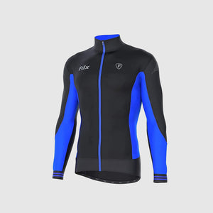 Fdx Mens Black & Blue Long Sleeve Cycling Jersey & Gel Padded Bib Tights Pants for Winter Roubaix Thermal Fleece Road Bike Wear Windproof, Hi-viz Reflectors & Pockets - Thermodream