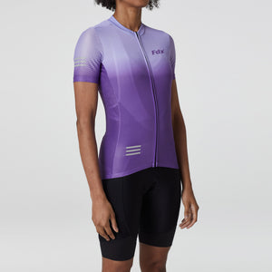 Fdx Womens Purple Short Sleeve Cycling Jersey & Gel Padded Bib Shorts Best Summer Road Bike Wear Light Weight, Hi-viz Reflectors & Pockets - Duo