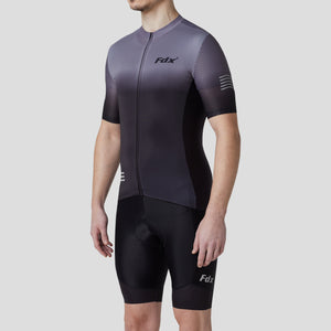 Fdx Mens Pockets Grey & Black Short Sleeve Cycling Jersey & Gel Padded Bib Shorts Best Summer Road Bike Wear Light Weight, Hi-viz Reflectors - Duo
