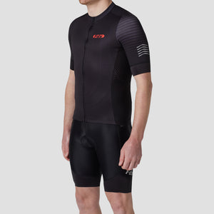 Fdx Short Sleeve Cycling Jersey & Gel Padded Bib Shorts for Mens Black Best Summer Road Bike Wear Light Weight, Hi-viz Reflectors & Pockets - Essential