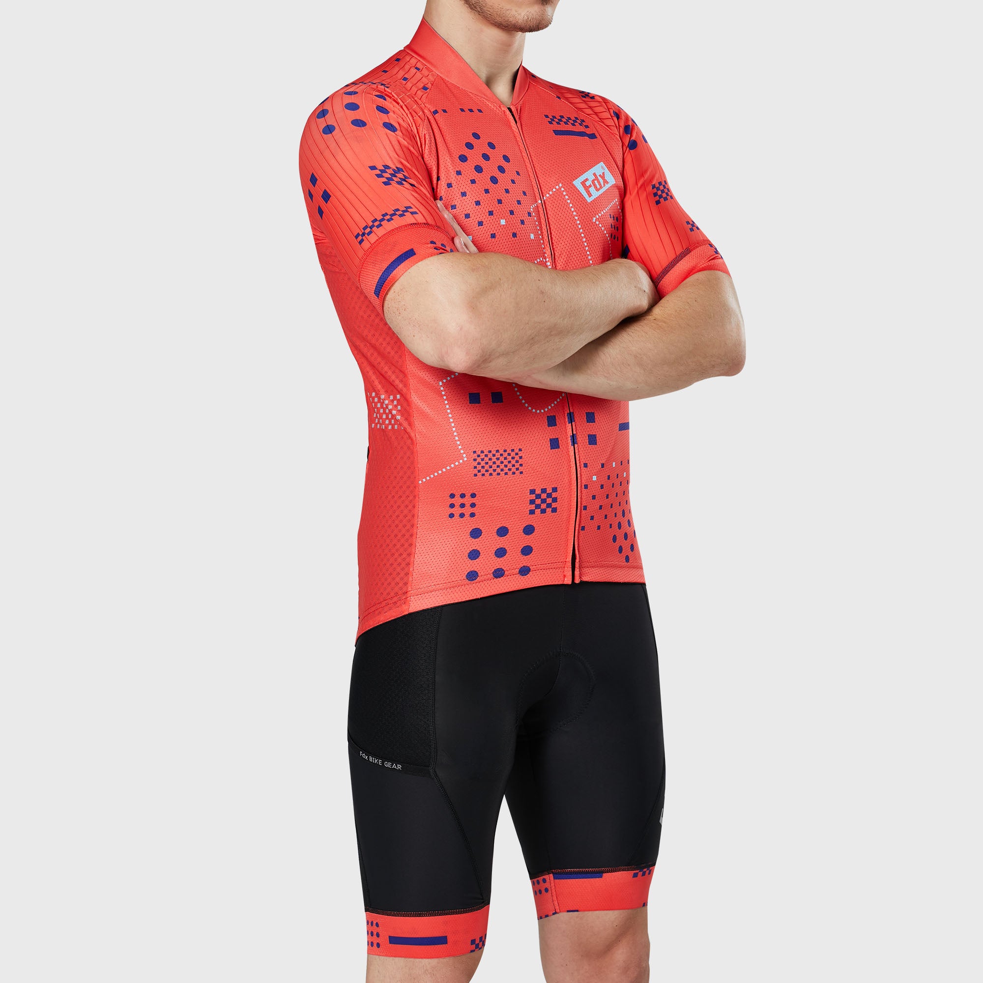Fdx Mens Red Green Sleeve Cycling Jersey & Gel Padded Bib Shorts Best Summer Road Bike Wear Light Weight, Hi-viz Reflectors & Pockets - All Day
